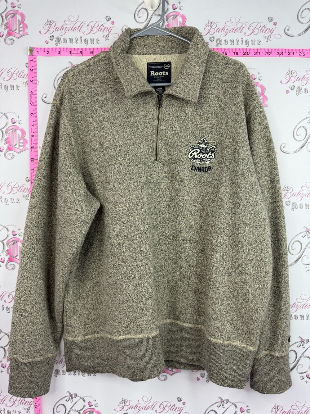 Roots sweater grey cream collared Canada Quarter-Zip Sweater